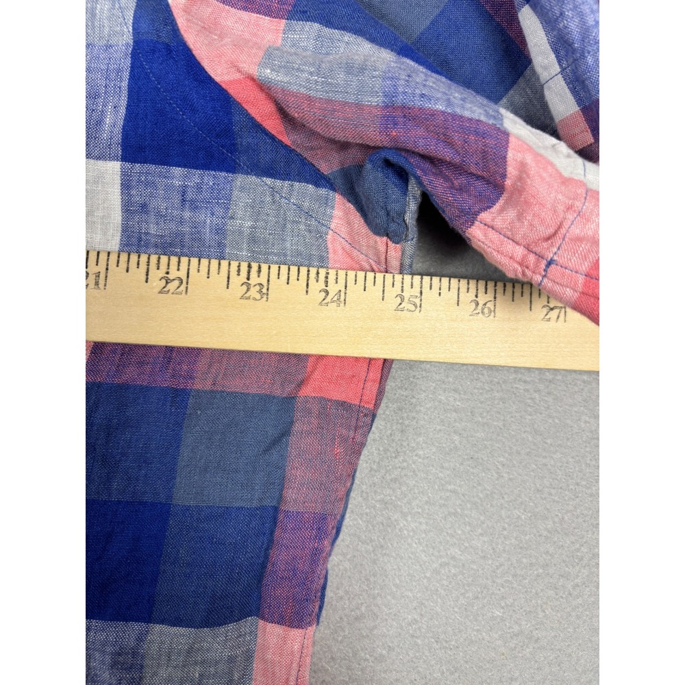 Cremieux Linen Short Sleeve Button Down Plaid Shirt XL Pink Blue White - Picture 8 of 9